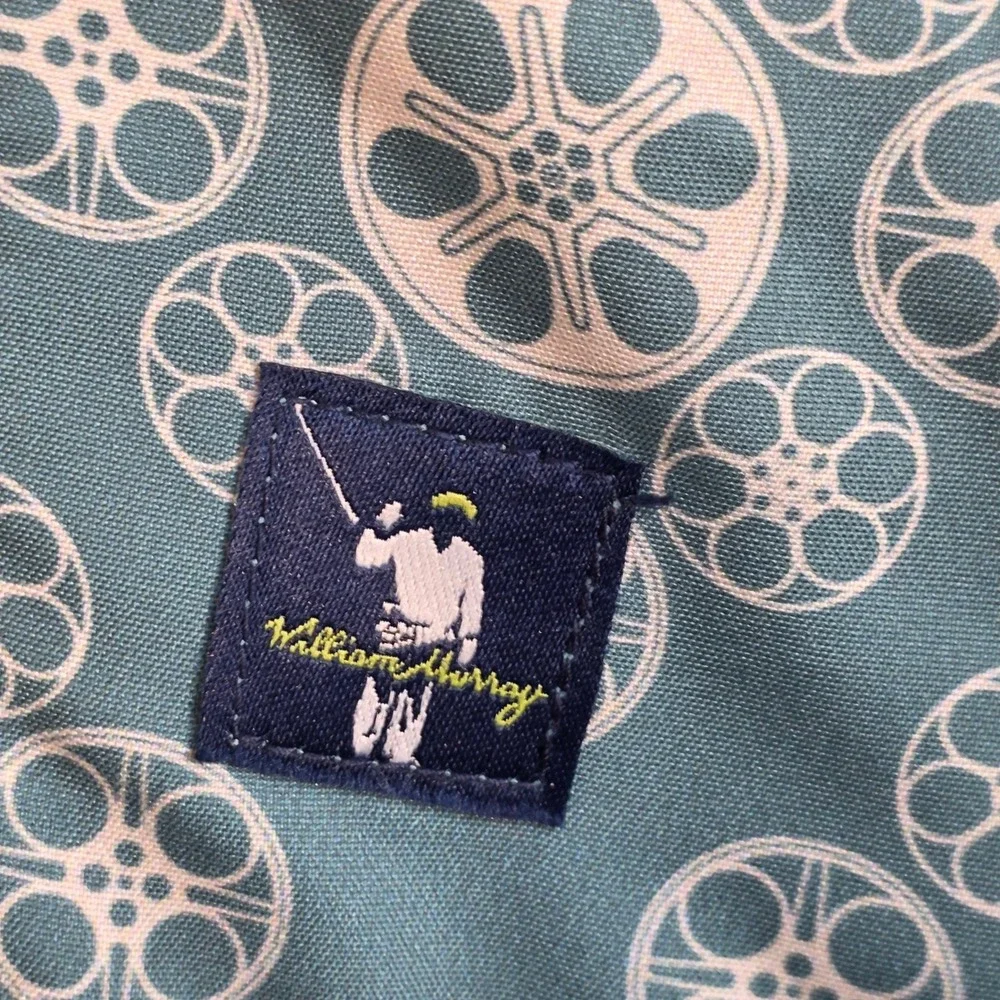 William Murray Golf Mens XXL Blue Movie Film Reel Print Short Sleeve Button Down